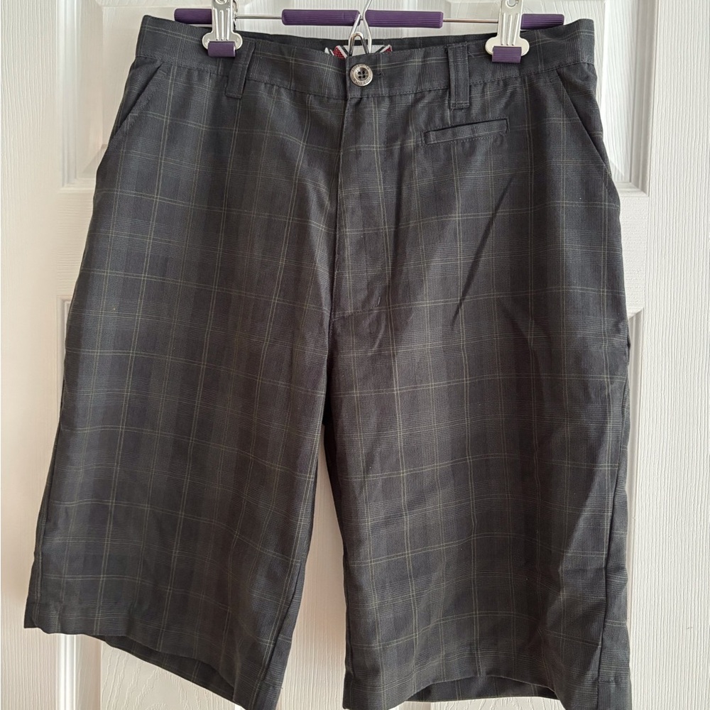 Men's Charcoal Plaid Flat Front Shorts